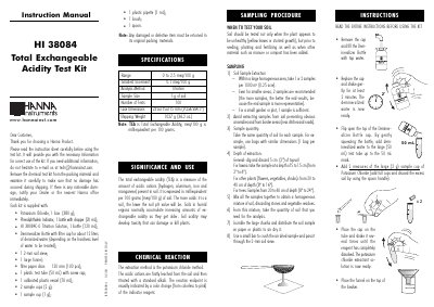 Hanna Instruments HI 38084 Total Exchangeable Acidity Test Kit Instruction Manual - cover page