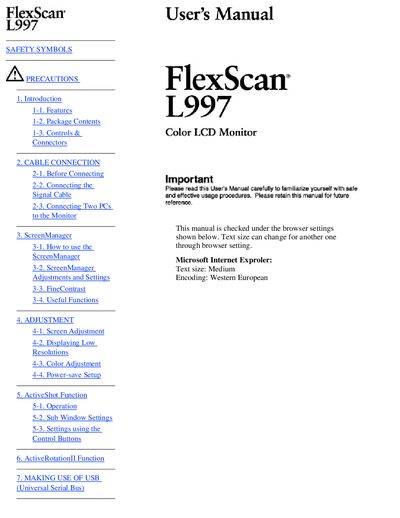 EIZO FlexScan M1997 color LCD user manual - cover page