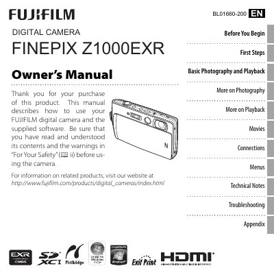 Fujifilm FinePix Z1000EXR User Manual - cover page