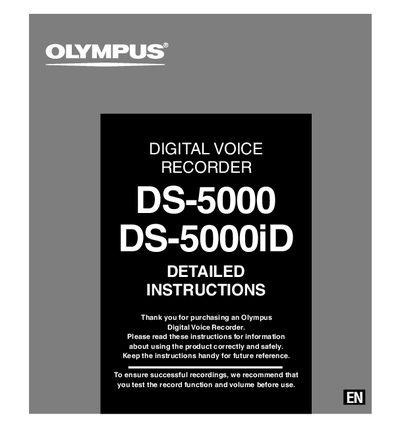 Olympus DS-5000/DS-5000iD Digital Voice Recorder User Manual - cover page