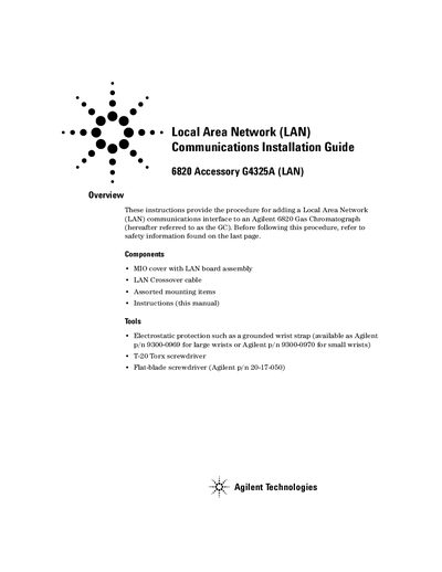 Agilent 6820 GC - G4325A LAN Installation Guide - cover page