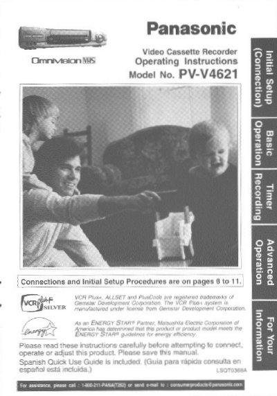 Panasonic PV-V4621 VCR Operating Instructions - cover page