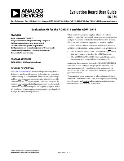 ANALOG DEVICES UG-174: Evaluation Board User Guide for ADM2914 ADM12914