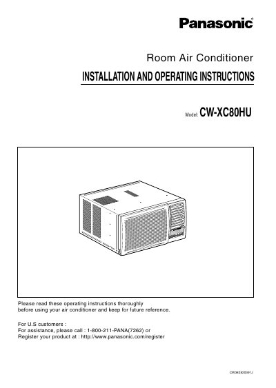 Panasonic CW-XC80HU Room Air Conditioner Installation and Operating Instructions - cover page
