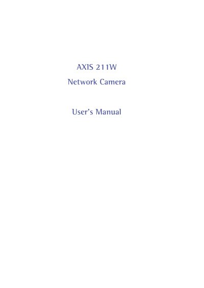 Axis 211W Network Camera User Manual
