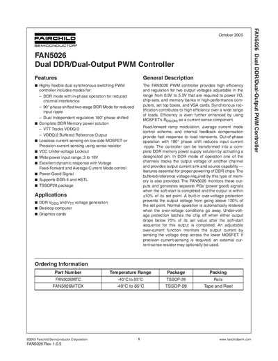 Fairchild FAN5026 Dual DDR/Dual-Output PWM Controller Datasheet - cover page