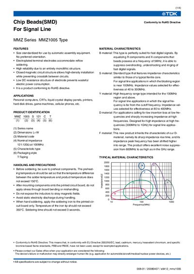 TDK MMZ1005 Series Chip Beads Type Manual - cover page