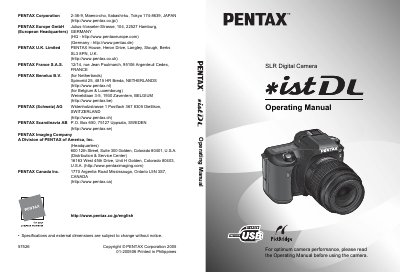 Pentax #és€ DL SLR Digital Camera Operating Manual - cover page