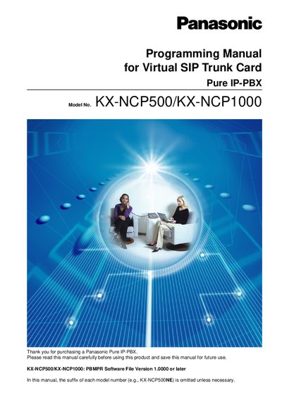 Panasonic KX-NCP500/KX-NCP1000 Virtual SIP Trunk Card Programming Manual - cover page