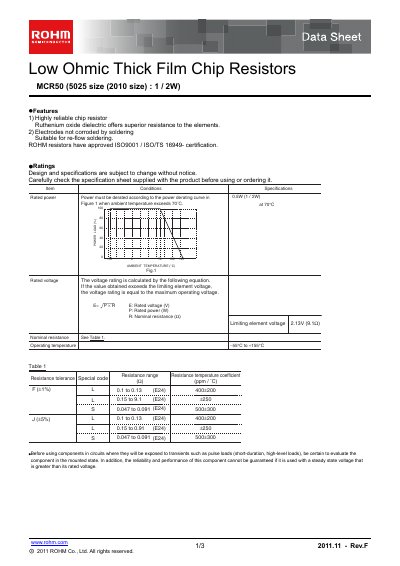 ROHM MCR50JZHJL Datasheet - cover page