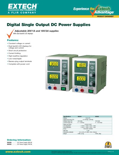 EXTECH 382200/382202 Digital Single Output DC Power Supply Datasheet - cover page
