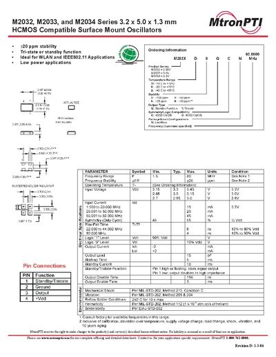 MtronPTI M2032/M2033/M2034 Series Oscillator Datasheet - cover page
