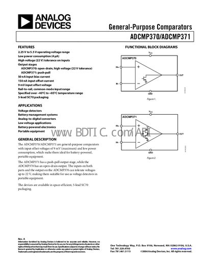 Analog Devices ADCMP370/ADCMP371 Datasheet - cover page