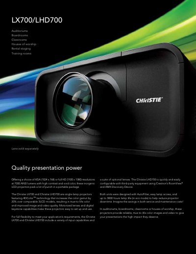 Christie LX700/LHD700 Projector Product Leaflet - cover page