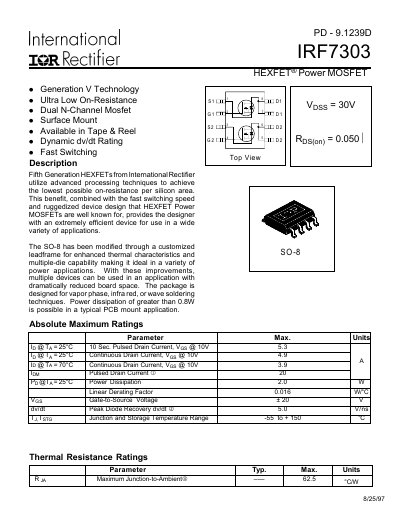 International Rectifier IRF7303 Power MOSFET Datasheet - cover page