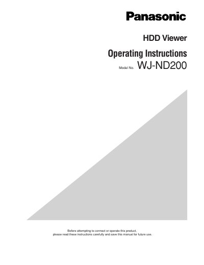 Panasonic WJ-ND200 HDD Viewer Operating Instructions - cover page