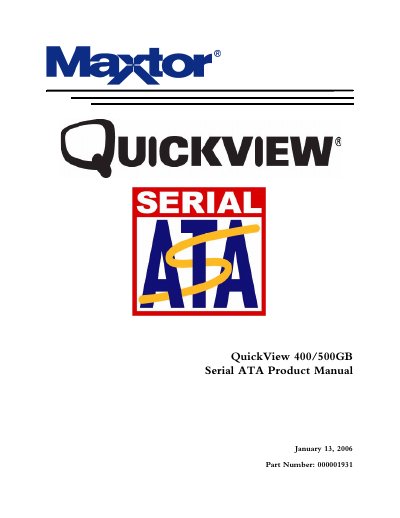 Maxtor QuickView 400/500GB Serial ATA Hard Disk Drive User Manual - cover page