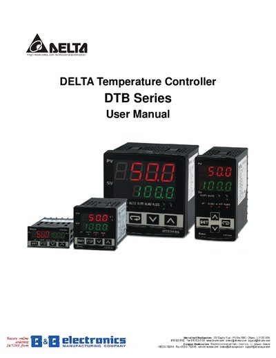 Delta DTB Series Temperature Controller User Manual - cover page