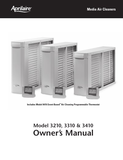 Aprilaire Models 3210 3310 3410 Whole-House Media Air Cleaners Owner's Manual - cover page