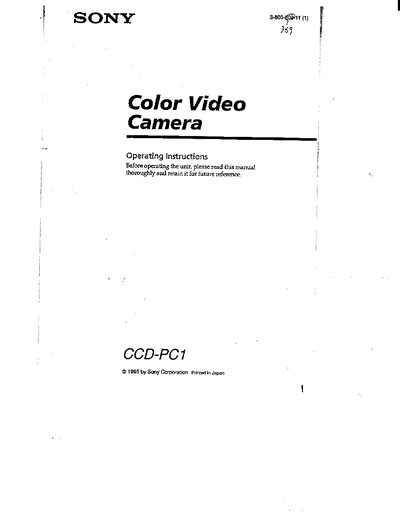 Sony CCD-PC1 Camcorder Operating Instructions - cover page