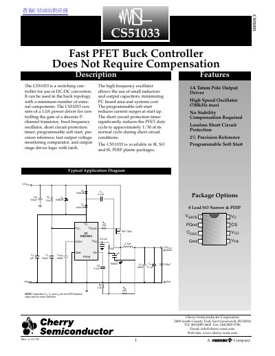 Cherry Semiconductor CS51033 Fast PFET Buck Controller Datasheet - cover page