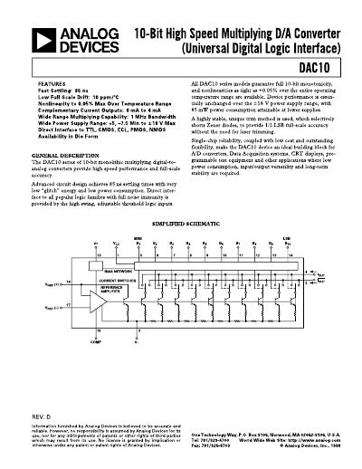 Analog Devices DAC10F/DAC10G Datasheet - cover page