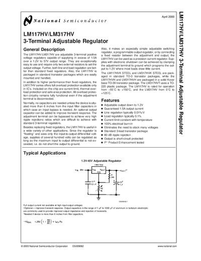 National Semiconductor LM117HV/LM317HV Datasheet - cover page