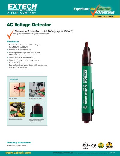 Extech 40130 AC Voltage Detector Product Leaflet - cover page