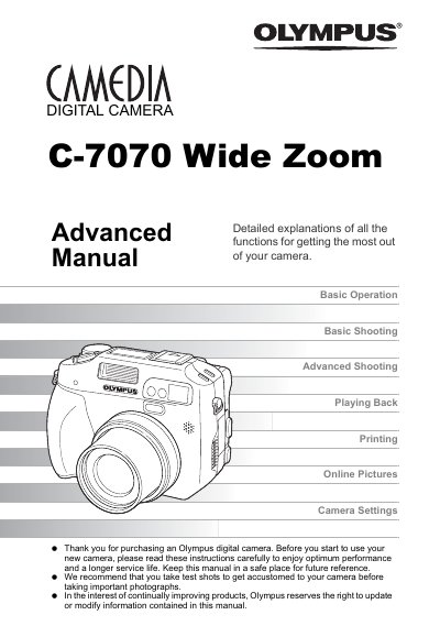 olympus Digital camera C-7070 Wide Zoom olympus Digital camera C-5060 Wide Zoom QuickStart Guide