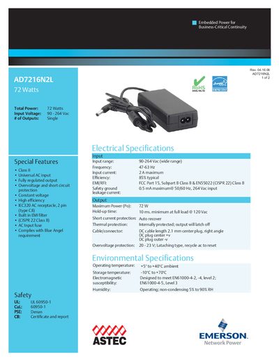 Emerson AD7216N2L 72W Embedded Power Product Leaflet - cover page
