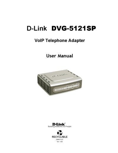 D-Link DVG-5121SP VoIP Telephone Adapter User Manual - cover page