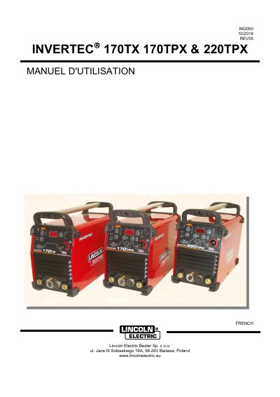Lincoln Electric INVERTEC 170TX/170TPX/220TPX User Manual