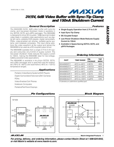 Maxim MAX4090 Video Buffer Datasheet