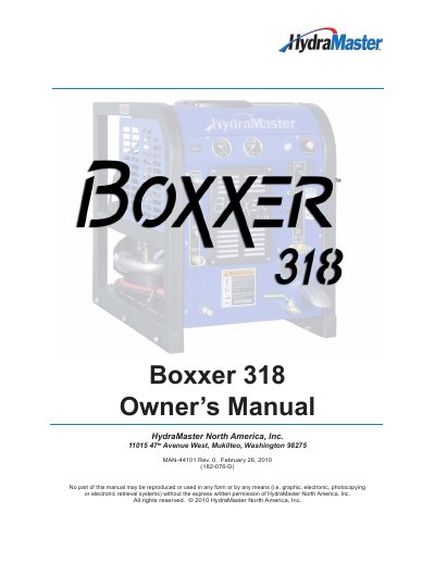 HydraMaster Boxxer 318 Owner's Manual - cover page