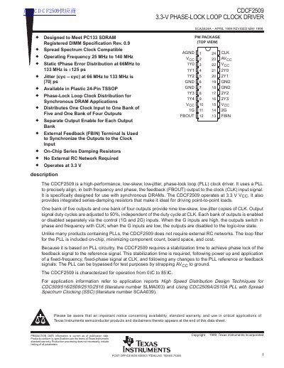 Texas Instruments CDCF2509 3.3-V Phase-Lock Loop Clock Driver Datasheet - cover page