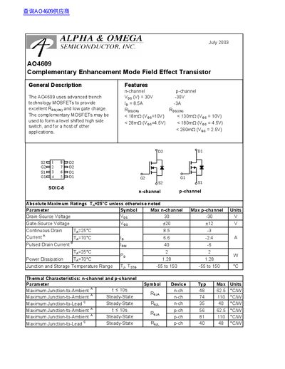 Alpha & Omega AO4609 Datasheet - cover page