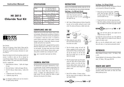 Hanna Instruments HI 3815 Chloride Test Kit Instruction Manual - cover page