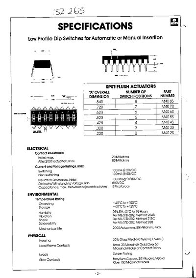 APEM Low Profile Dip Switches Specifications - cover page