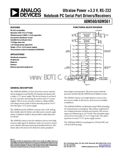 Analog Devices ADM560/ADM561 Datasheet - cover page