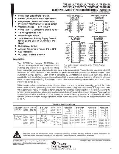 TEXAS INSTRUMENTS TPS2041A TPS2042A TPS2043A TPS2044A TPS2051A TPS2052A TPS2053A TPS2054A CURRENT-LIMITED POWER-DISTRIBUTION SWITCHES handbook(1) - cover page