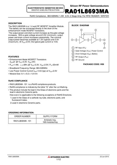 MITSUBISHI ELECTRIC RA01L8693MA Manual - cover page