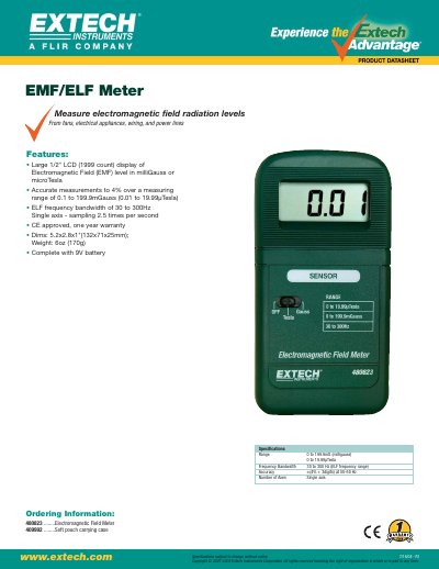 EXTECH 480823 EMF/ELF Meter Product Datasheet - cover page