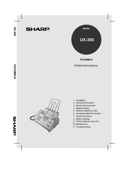Sharp UX-300 Facsimile Operation Manual - cover page