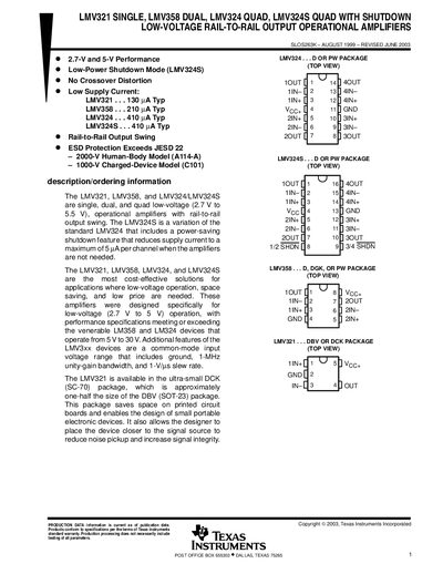 Texas Instruments LMV321/LMV358/LMV324/LMV324S Operational Amplifier Datasheet - cover page