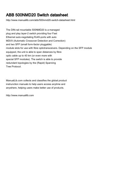 ABB 500NMD20 Switch Datasheet - cover page