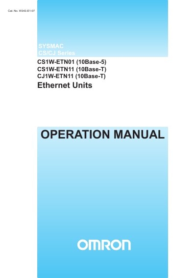 OMRON CS1W-ETN01 (10Base-5) CS1W-ETN11 (10Base-T) CJ1W-ETN11 (10Base-T) Manual - cover page
