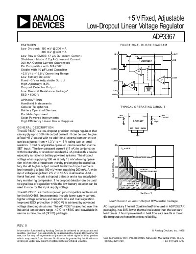 Analog Devices ADP3367 Low-Dropout Linear Voltage Regulator Datasheet - cover page