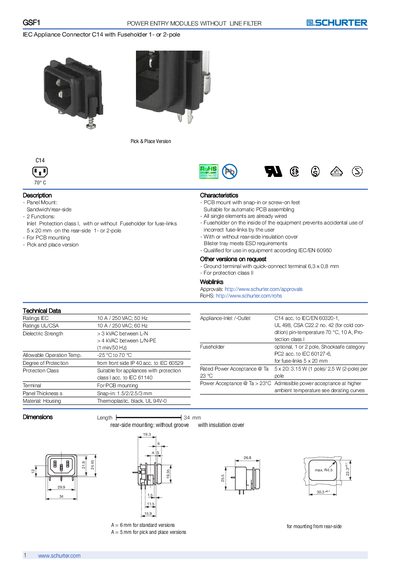 SCHURTER IEC Appliance Connector C14 with Fuseholder 1- or 2-pole handbook - cover page