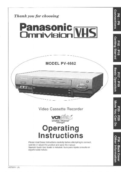 Panasonic PV-4662 VCR Operating Instructions - cover page