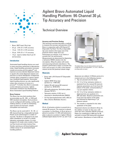 Agilent Bravo Automated Liquid Handling Platform 96-Channel 30 uL Tip Accuracy and Precision - cover page